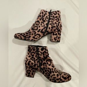 Leopard print faux calfskin ankle booties, size 11